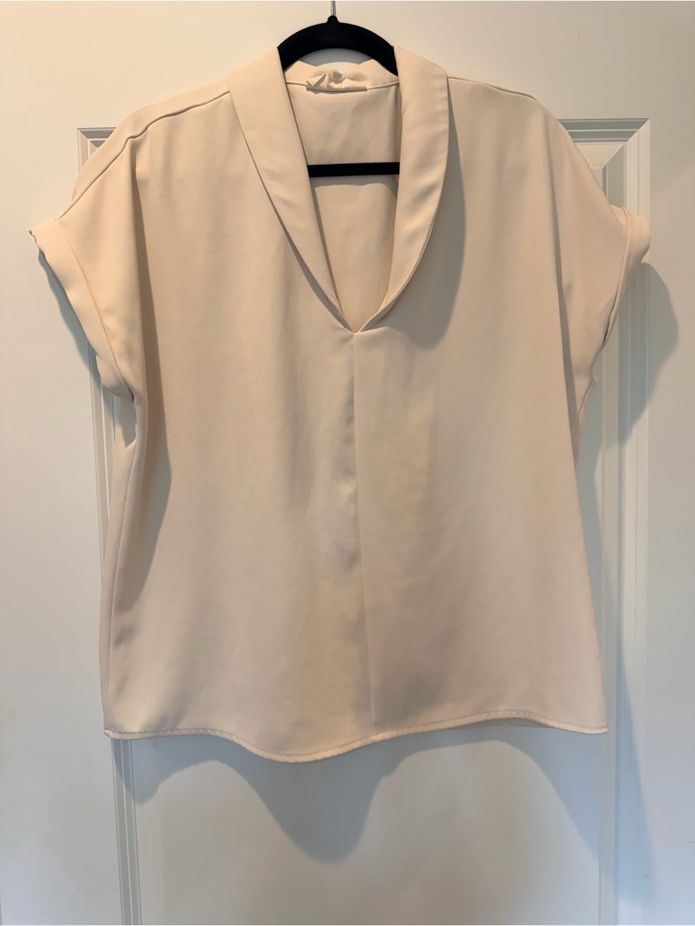 MELLODAY Cream V-Neck Draped Short Sleeve Blouse